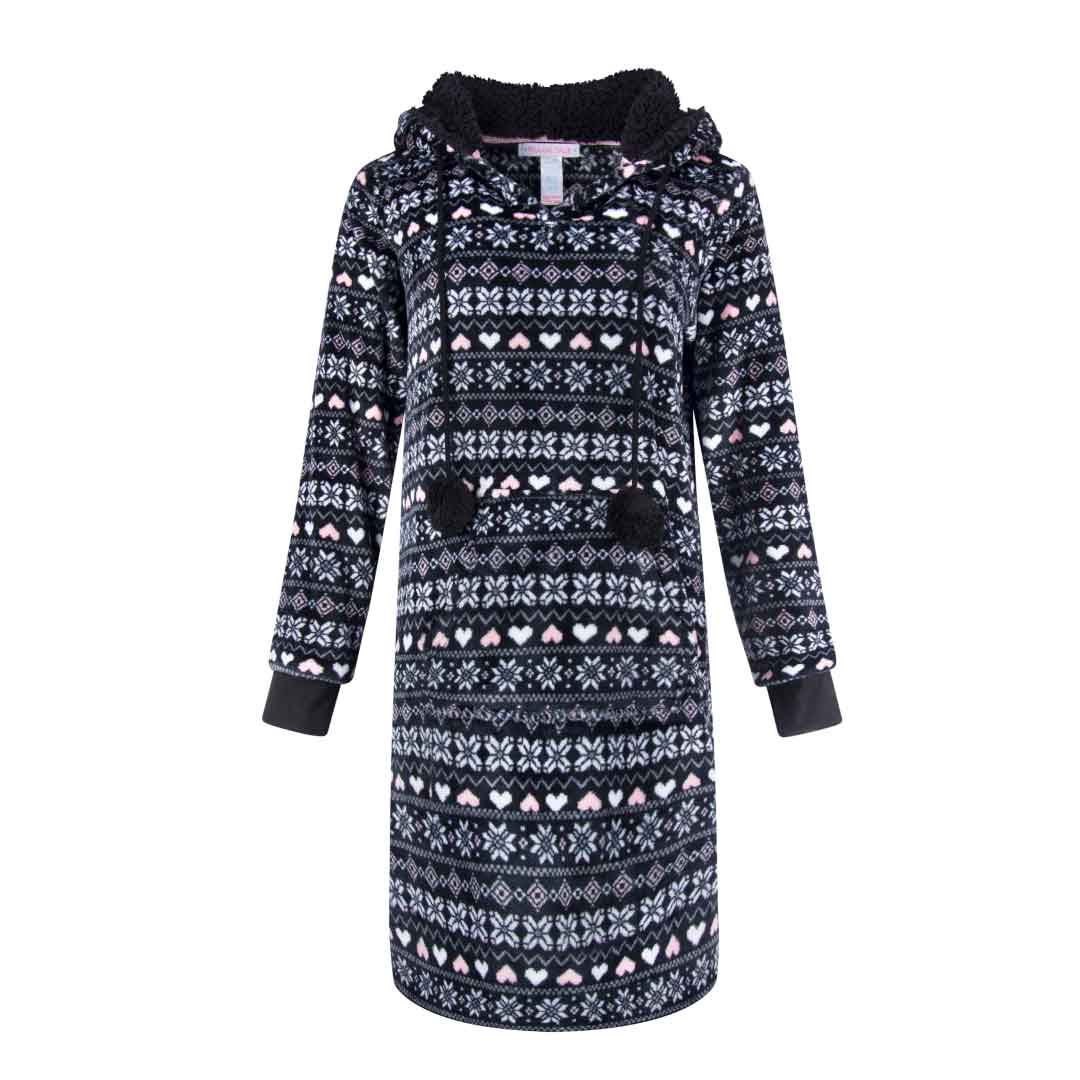René Rofé Hoodie Fleece camicia notte pile M fantasia aran nera