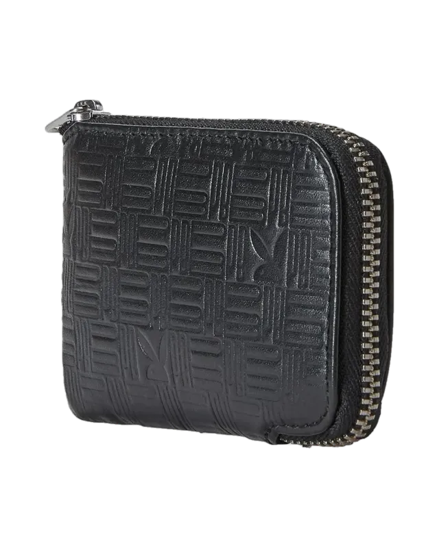 Playboy Embossed portafoglio pelle nero zip RFID