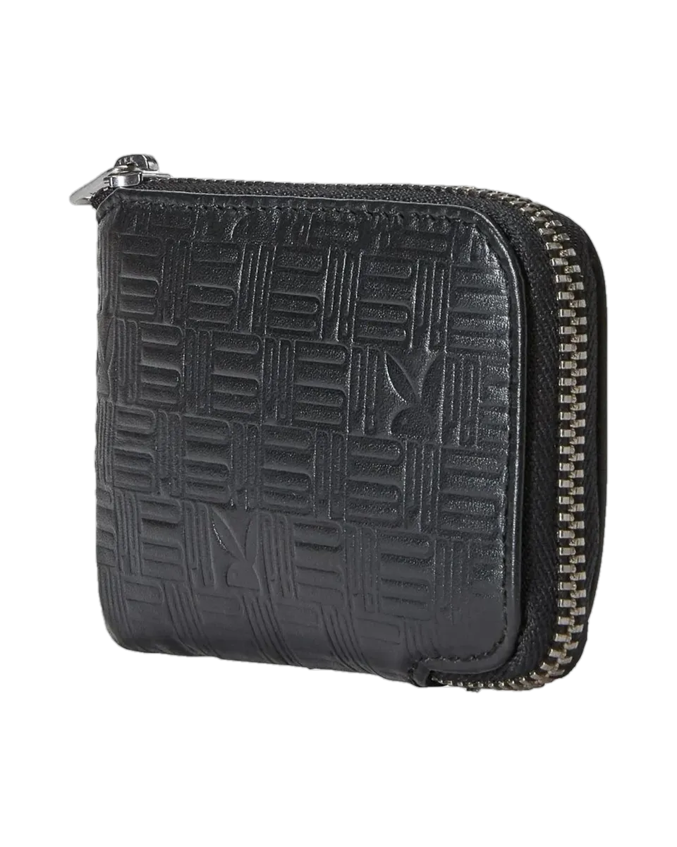 Playboy Embossed portafoglio pelle nero zip RFID