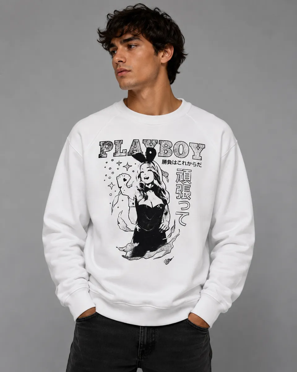 Playboy Bunny Luck felpa girocollo bianca cotone