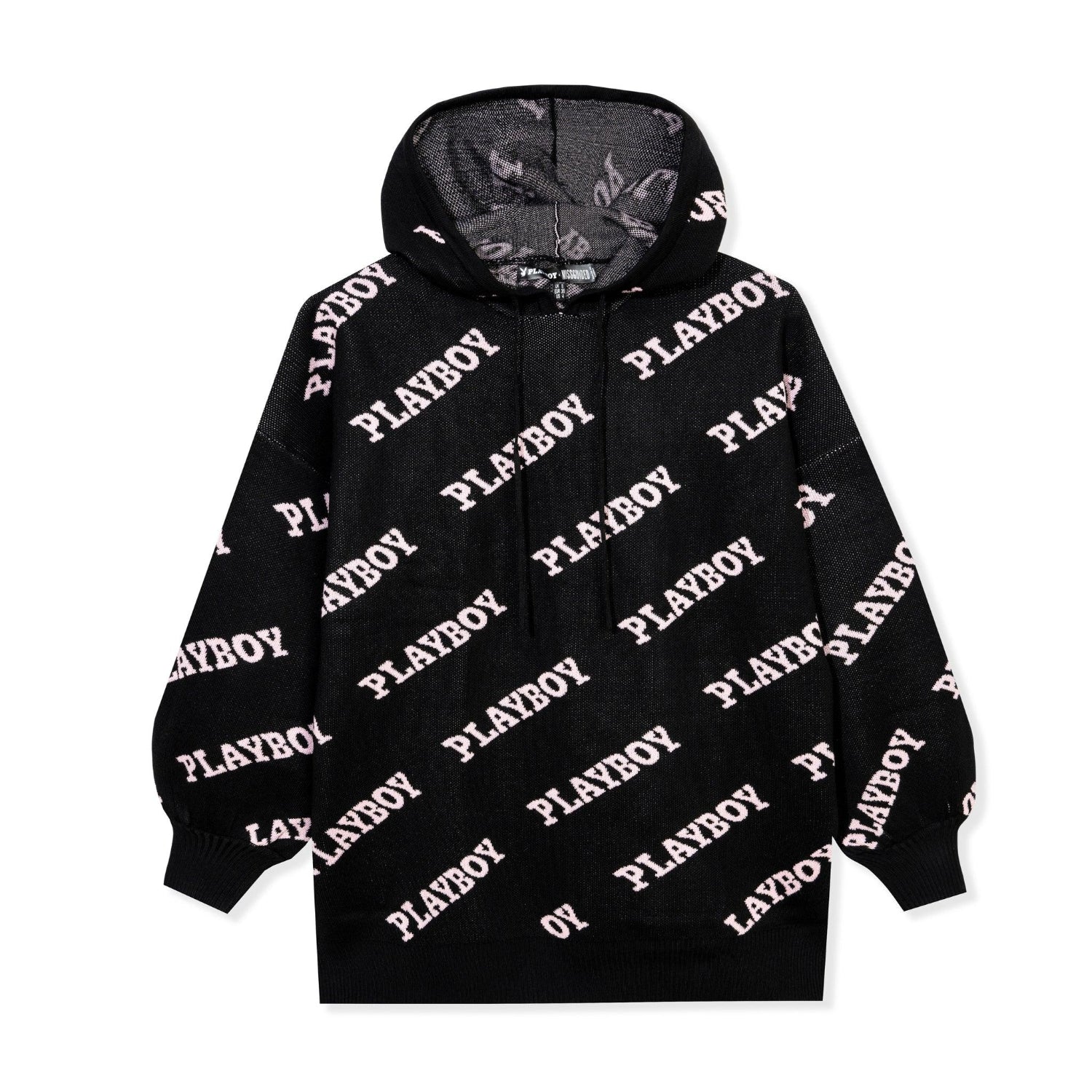 Playboy Masthead Intarsia felpa cappuccio nera donna