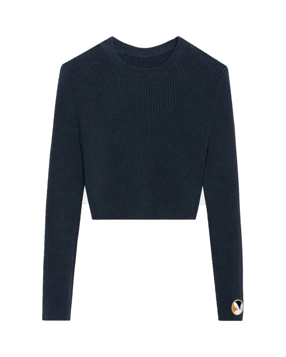 Playboy Cropped Ribbed top coste manica lunga elasticizzato