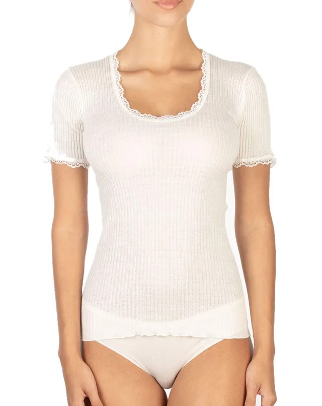 Egi micro lana maglia donna manica corta L-XL pizzo