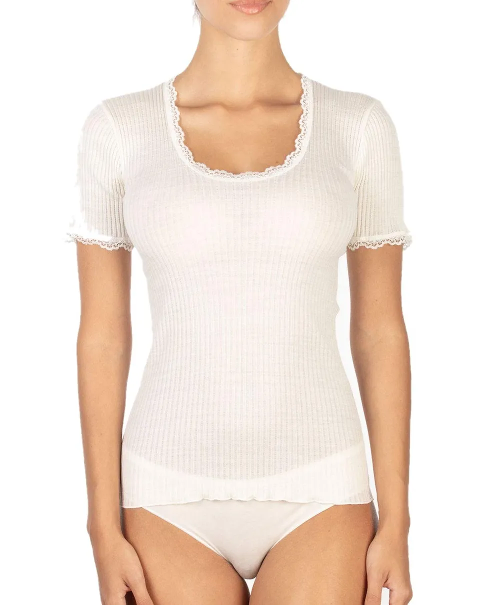 Egi micro lana maglia donna manica corta L-XL pizzo