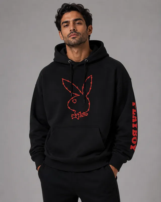 Playboy Tough Love felpa cappuccio nera cotone felpato