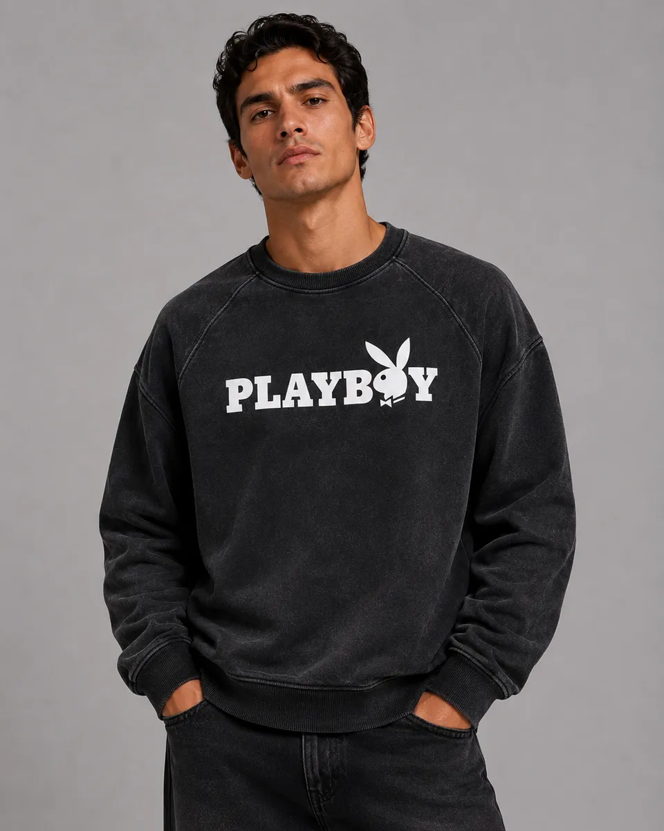 Playboy Masthead felpa nero vintage unisex cotone