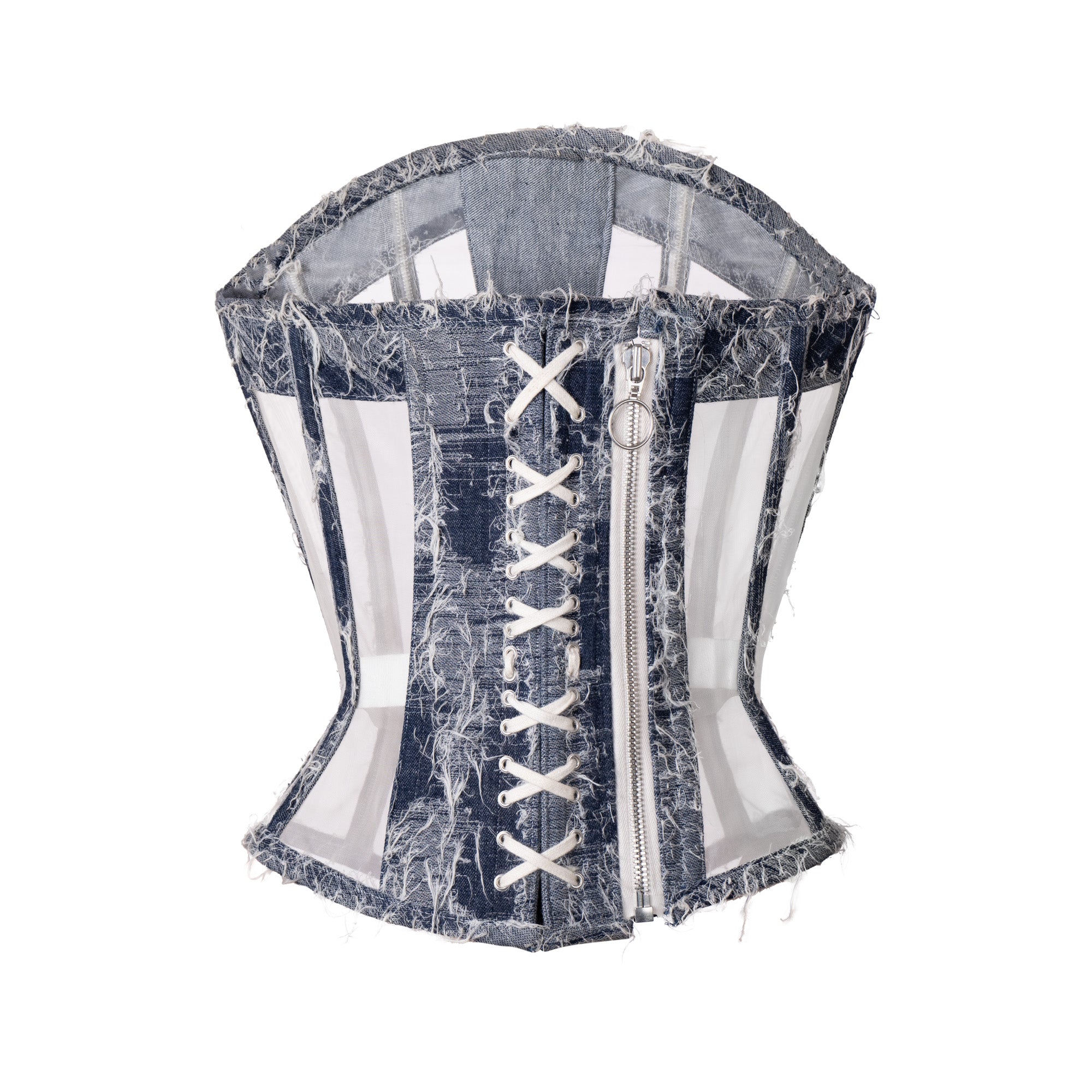 Lorenzo Seghezzi Scratched Denim corsetto mesh nero