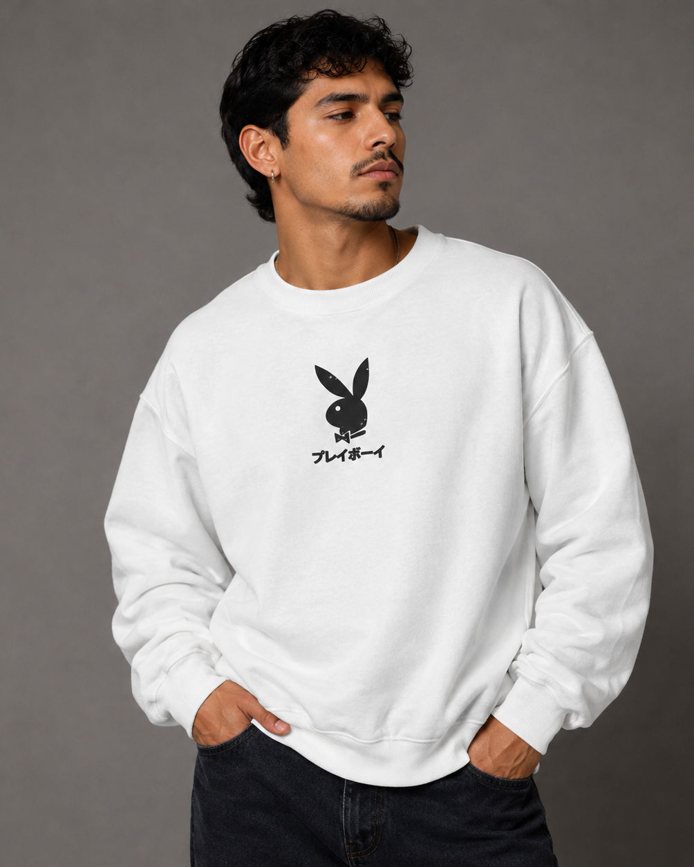 Playboy Ace of Club felpa girocollo bianca cotone