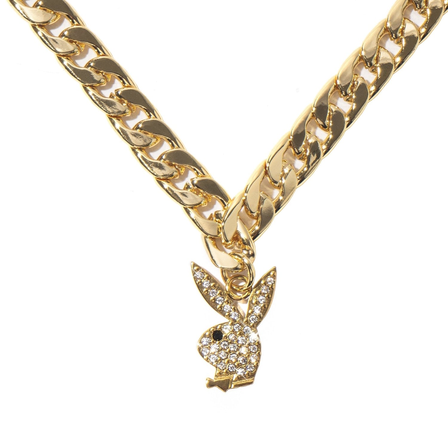 Playboy Dalmata Rabbit Head collana choker acciaio cristalli