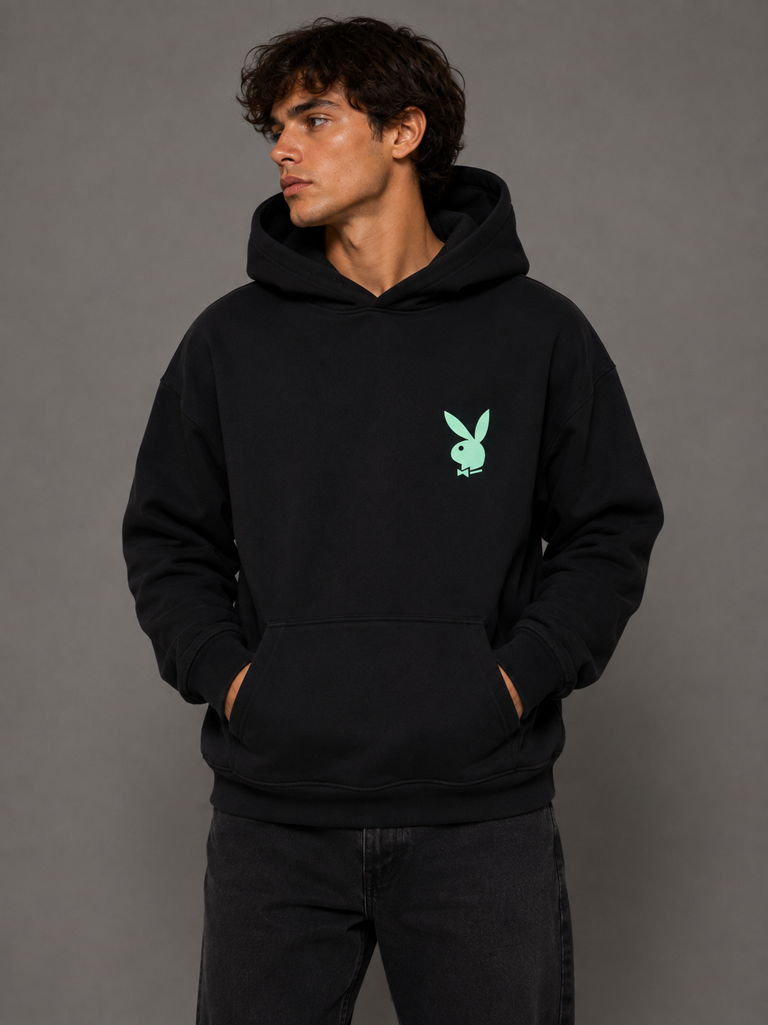 Playboy Shadow felpa nera cappuccio cotone