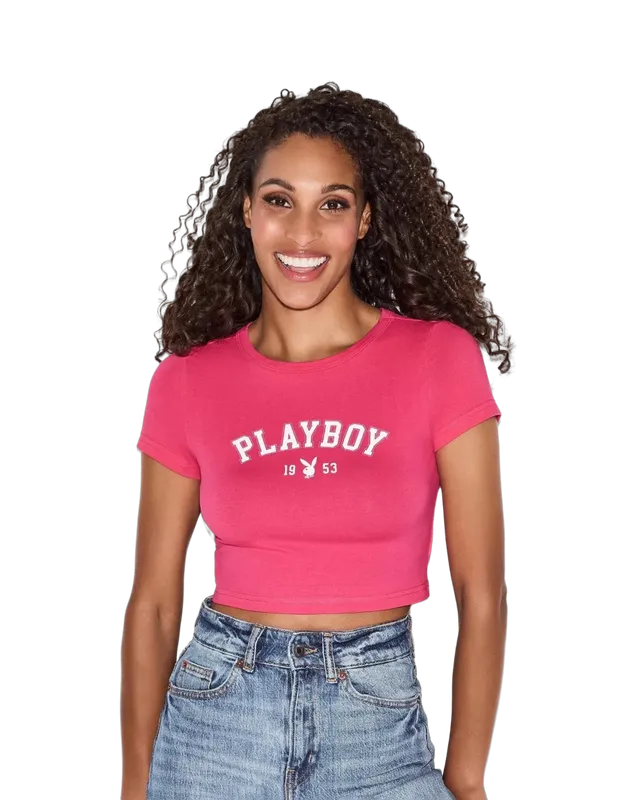Playboy 1953 Varsity baby tee cotone pettinato scollo crew