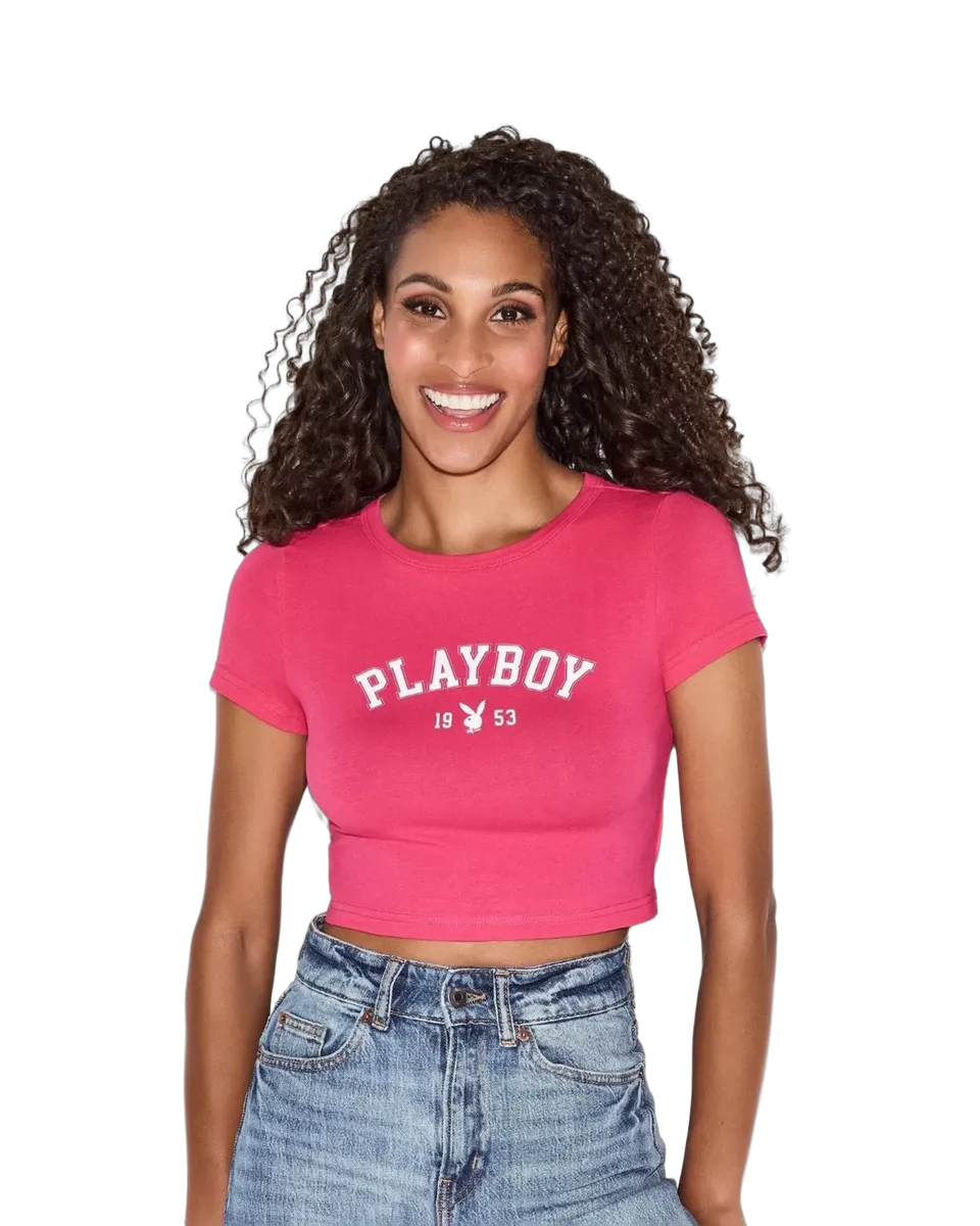 Playboy 1953 Varsity baby tee cotone pettinato scollo crew