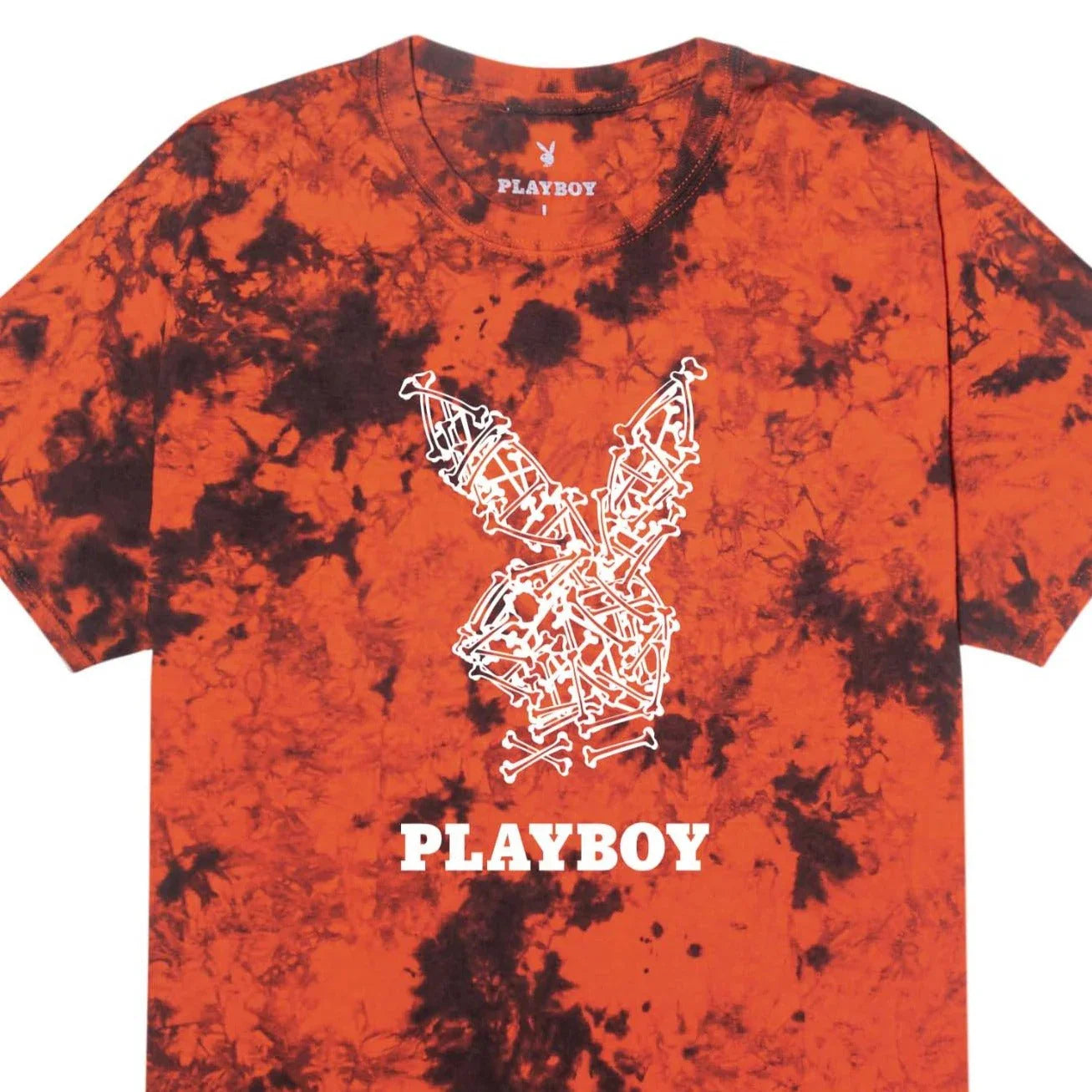 Playboy Skeleton Rabbit Head t-shirt arancione tie dye cotone