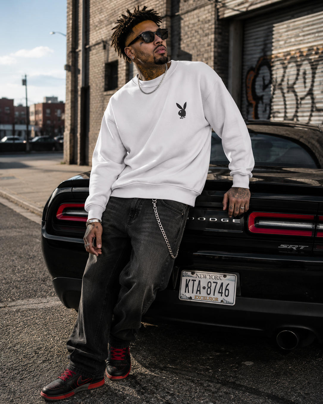 Playboy Back Logo felpa bianca girocollo