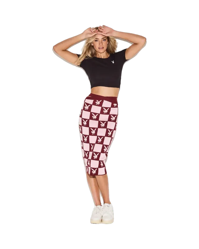 Playboy Checkerboard gonna midaxi bordeaux a quadri