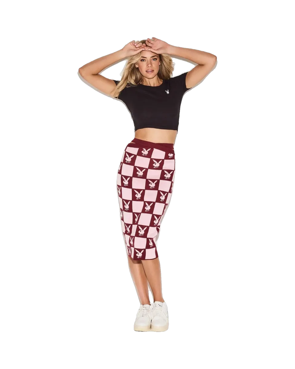 Playboy Checkerboard gonna midaxi bordeaux a quadri