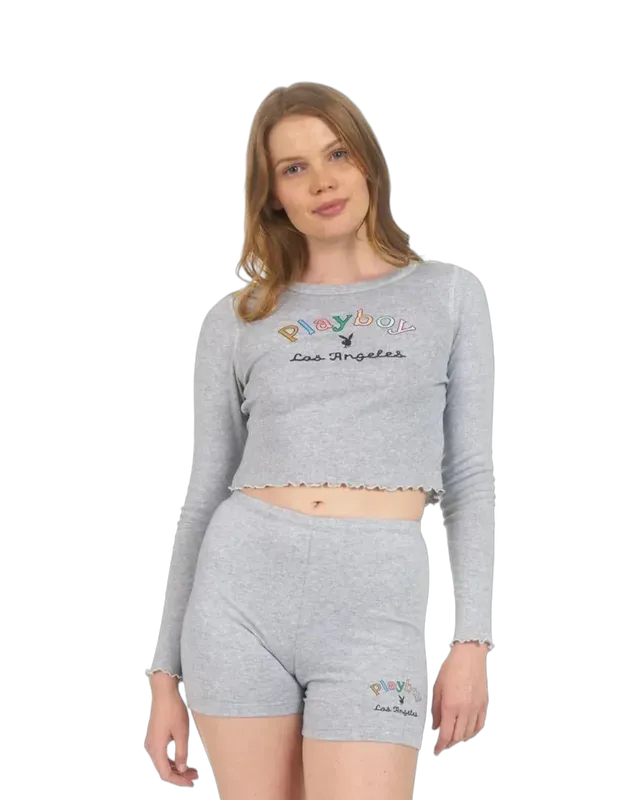 Playboy Rainbow Masthead top manica lunga grigio M