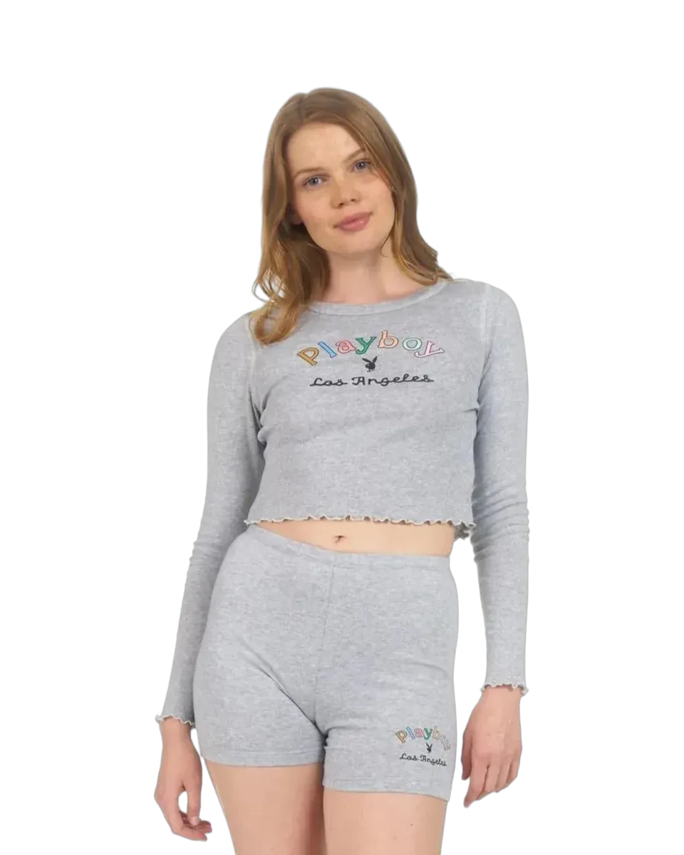 Playboy Rainbow Masthead top manica lunga grigio M