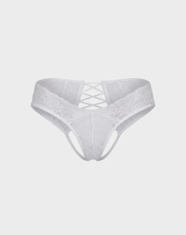 René Rofé All Tied Up slip aperto pizzo bianco nero