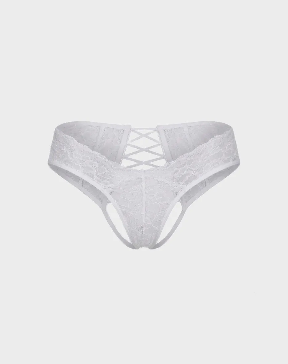 René Rofé All Tied Up slip aperto pizzo bianco nero