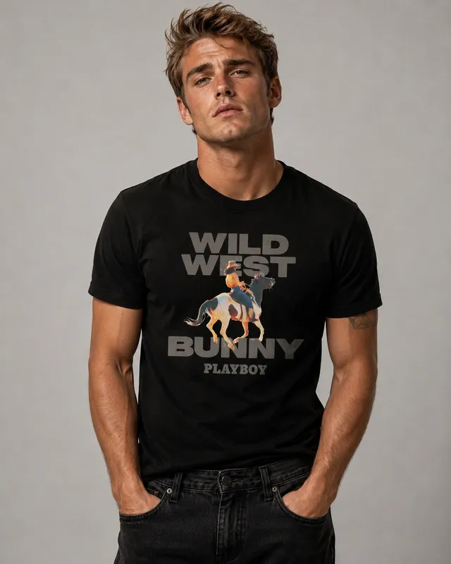 Playboy Wild West Bunny T-Shirt Nera Cotone