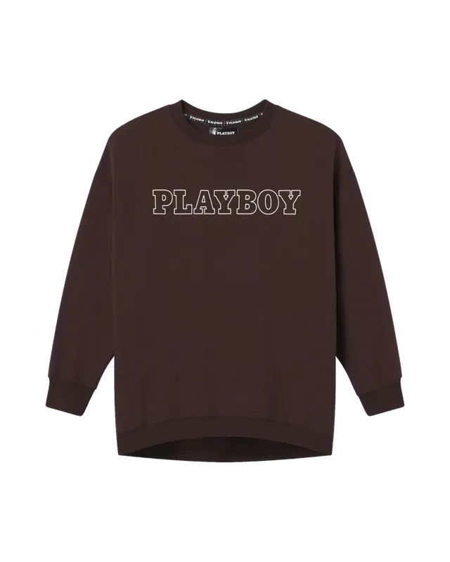 Playboy Masthead Felpa Girocollo Marrone Grafica Logo