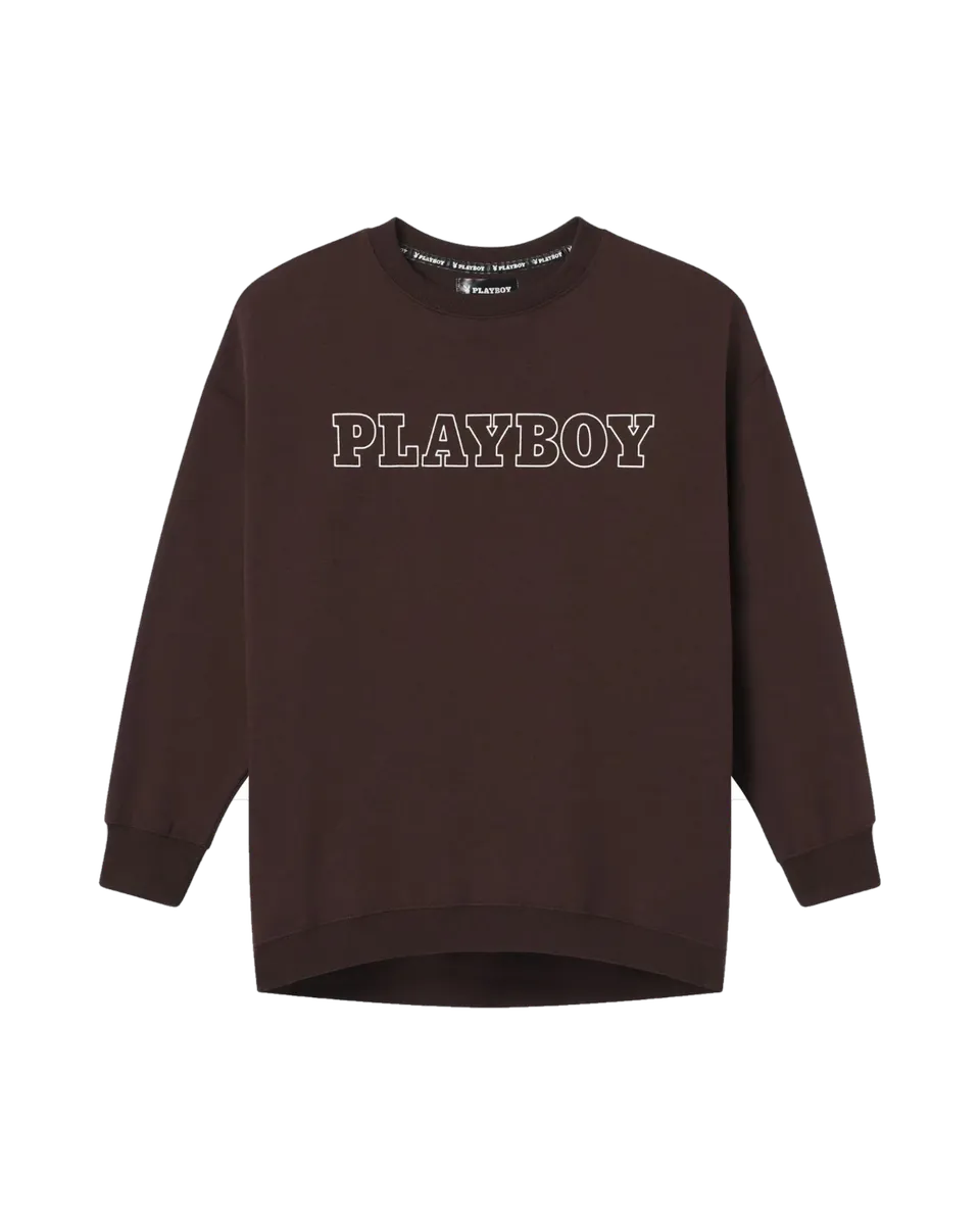 Playboy Masthead Felpa Girocollo Marrone Grafica Logo