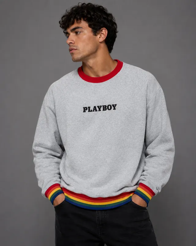 Playboy Rainbow Love felpa unisex grigia cotone poliestere