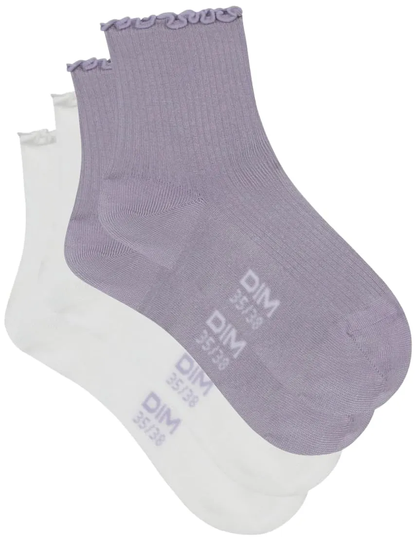 DIM Modale Volant Calzini Donna 35-38 x2 Bianco Lavanda