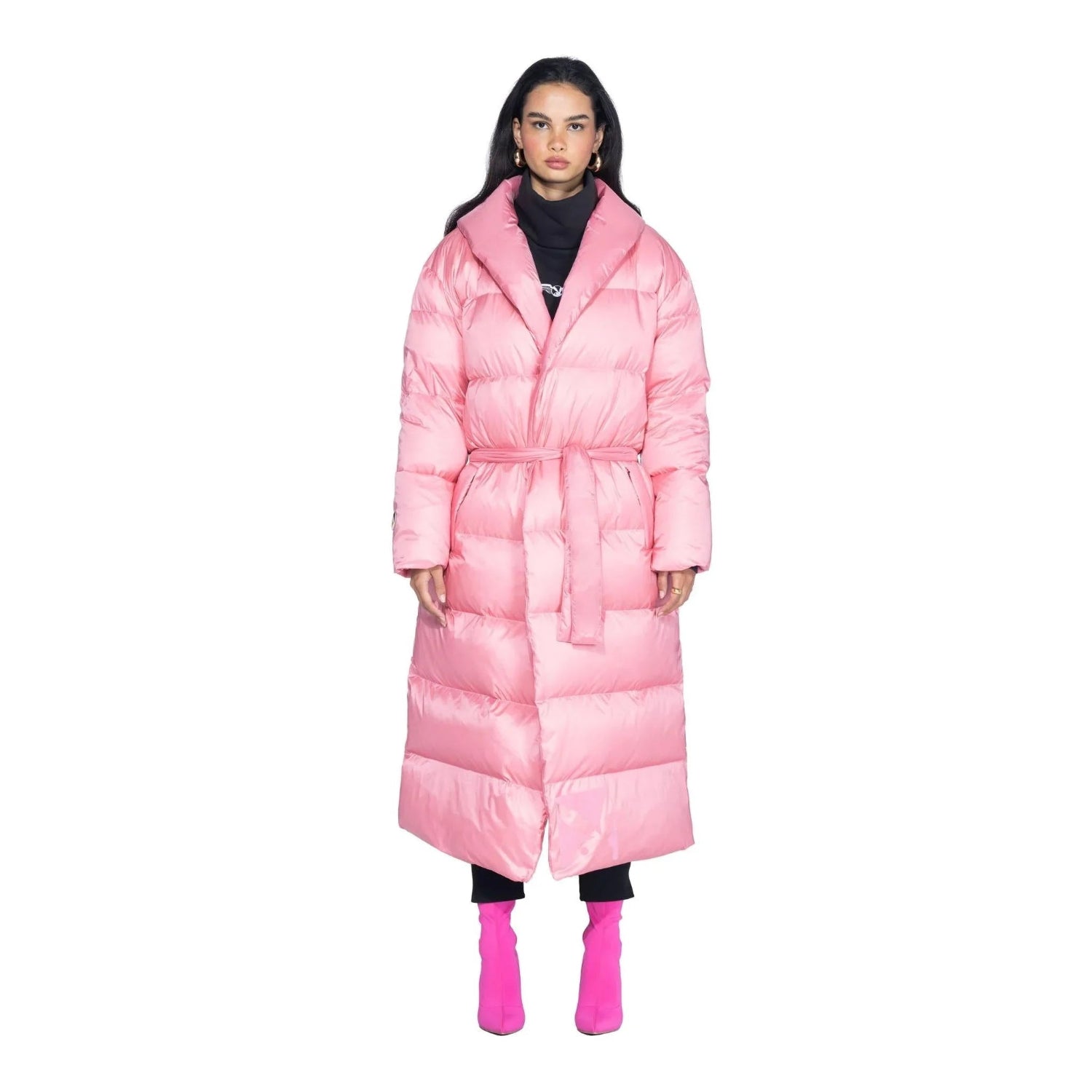 Playboy Belted Long Puffer giacca lunga nera calda