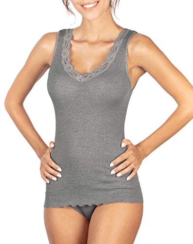 Egi Spalla Larga V canotta donna S/M blu lana seta pizzo