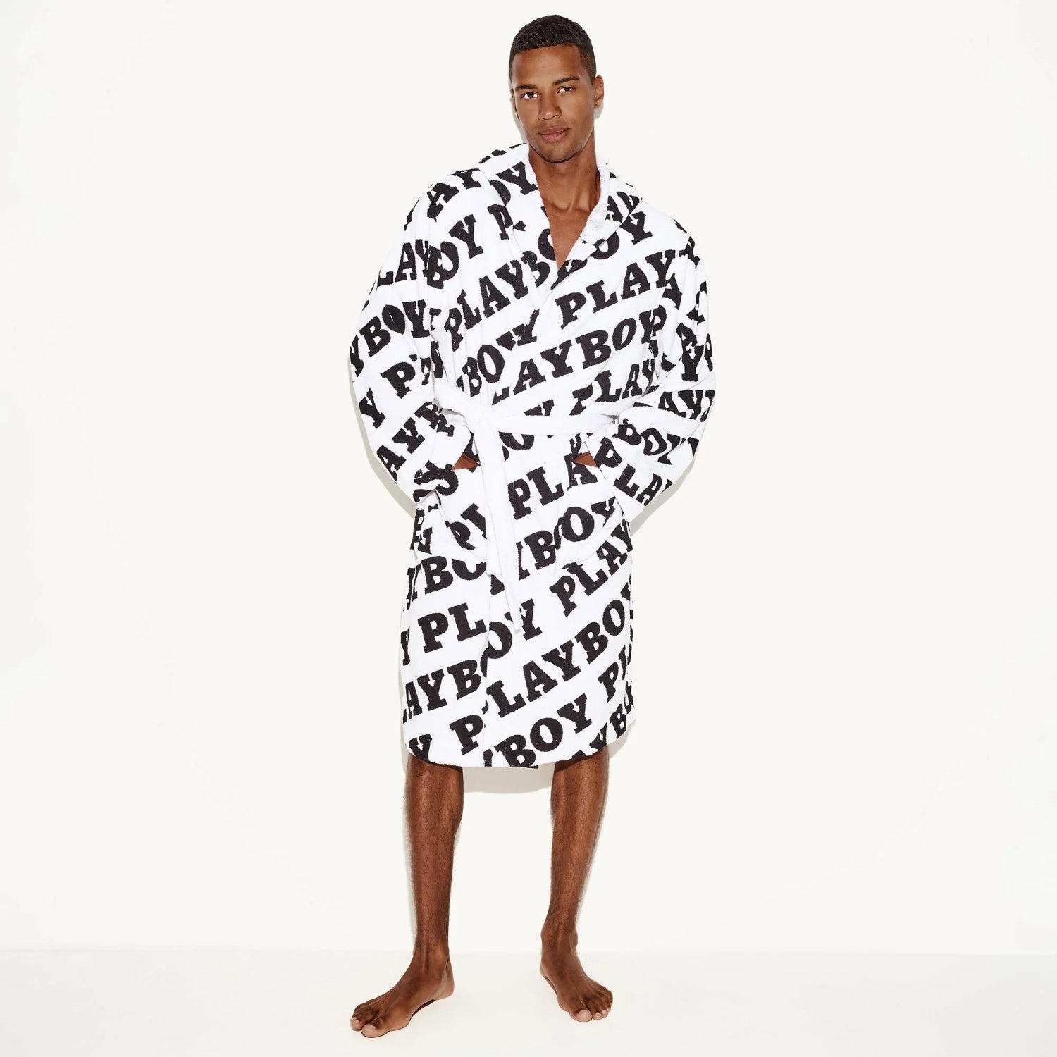 Playboy Terry accappatoio spugna cotone cappuccio nero