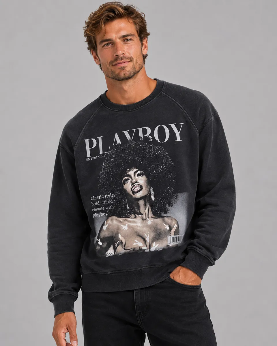 Playboy Class felpa girocollo cotone nera