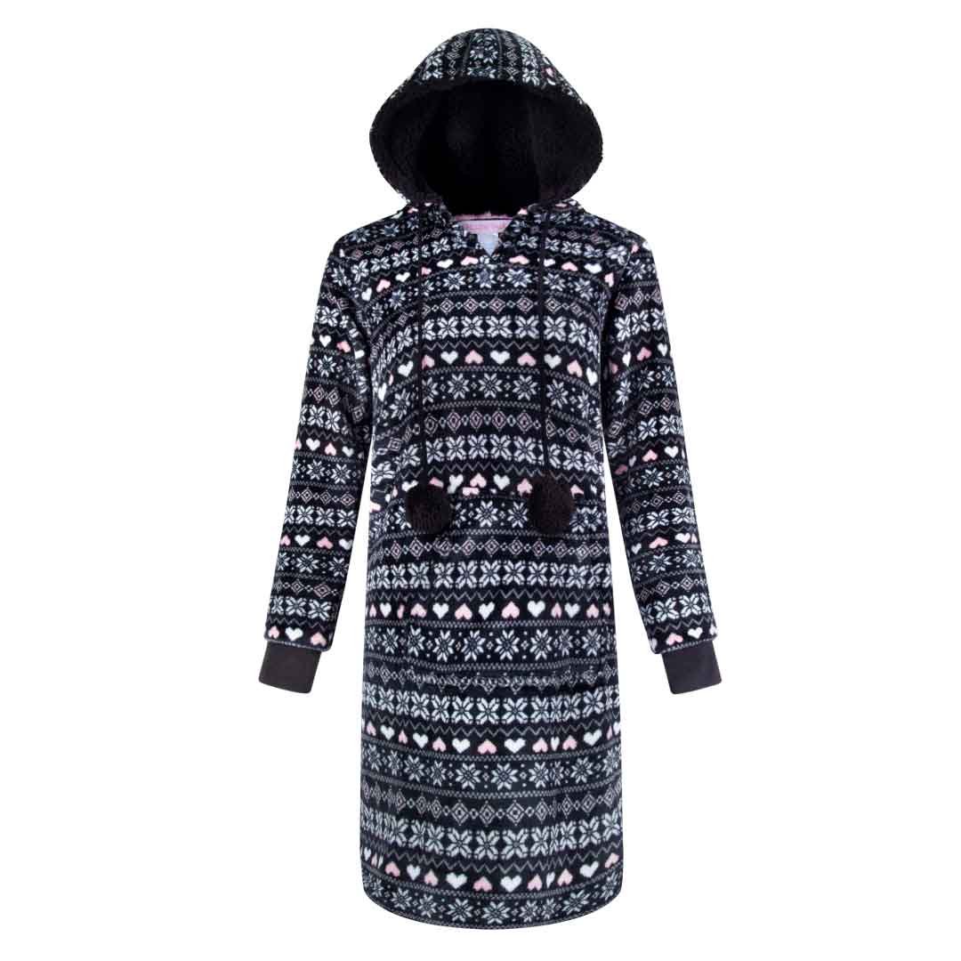 René Rofé Hoodie Fleece camicia notte pile M fantasia aran nera