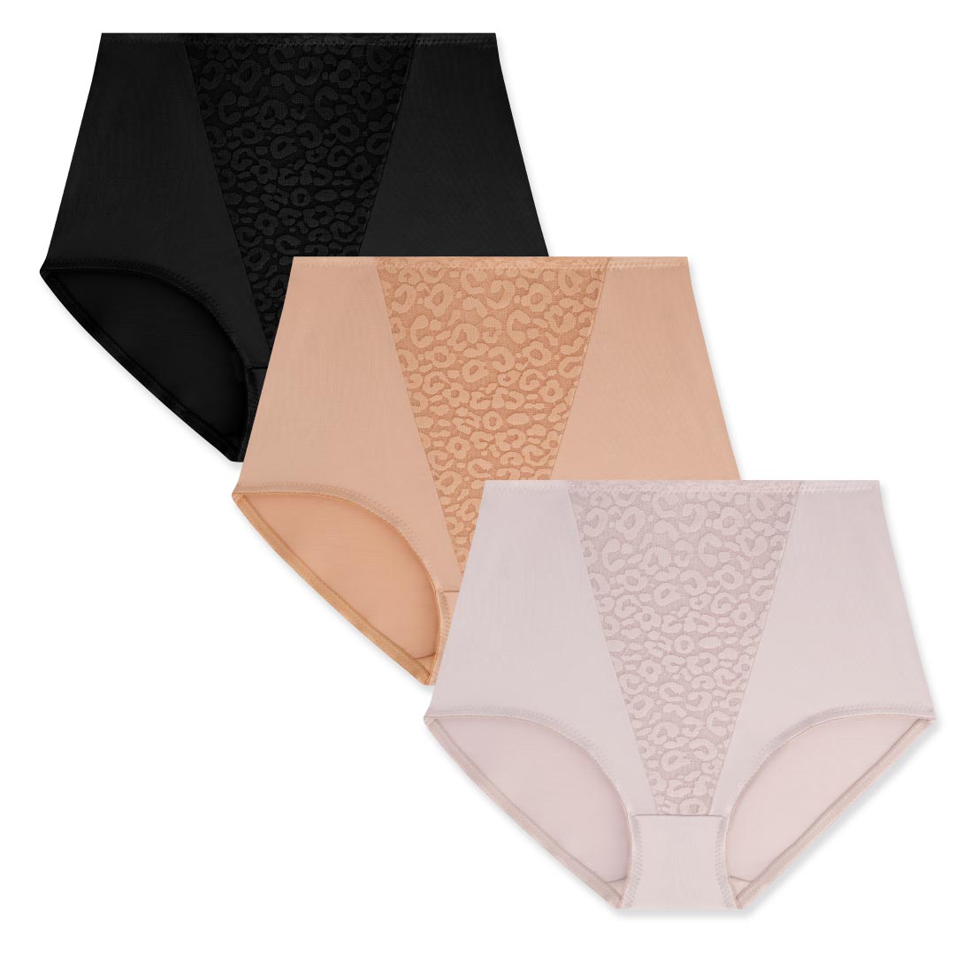 René Rofé Tri-Lace slip modellanti S 3 pack nero taupe corallo