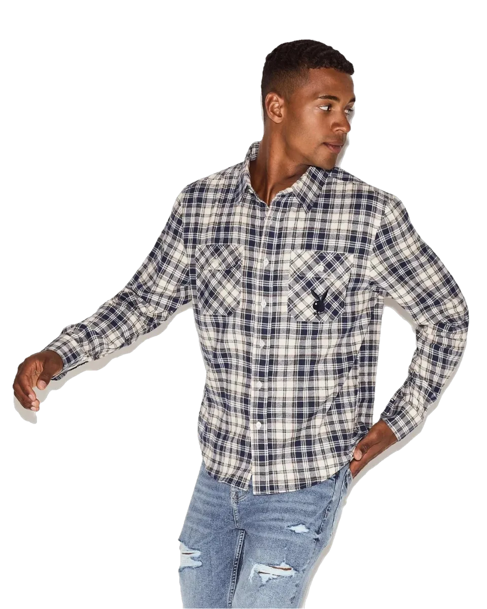 Playboy Flannel camicia uomo bianca quadri flanella L
