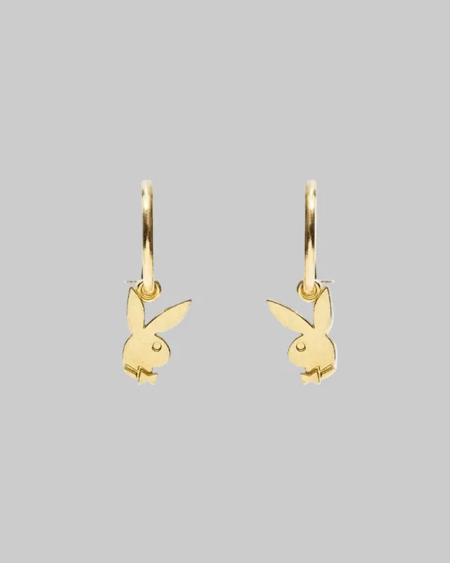 Playboy Bunny Huggie Hoops Orecchini Oro 0.5" Kissing Rabbit