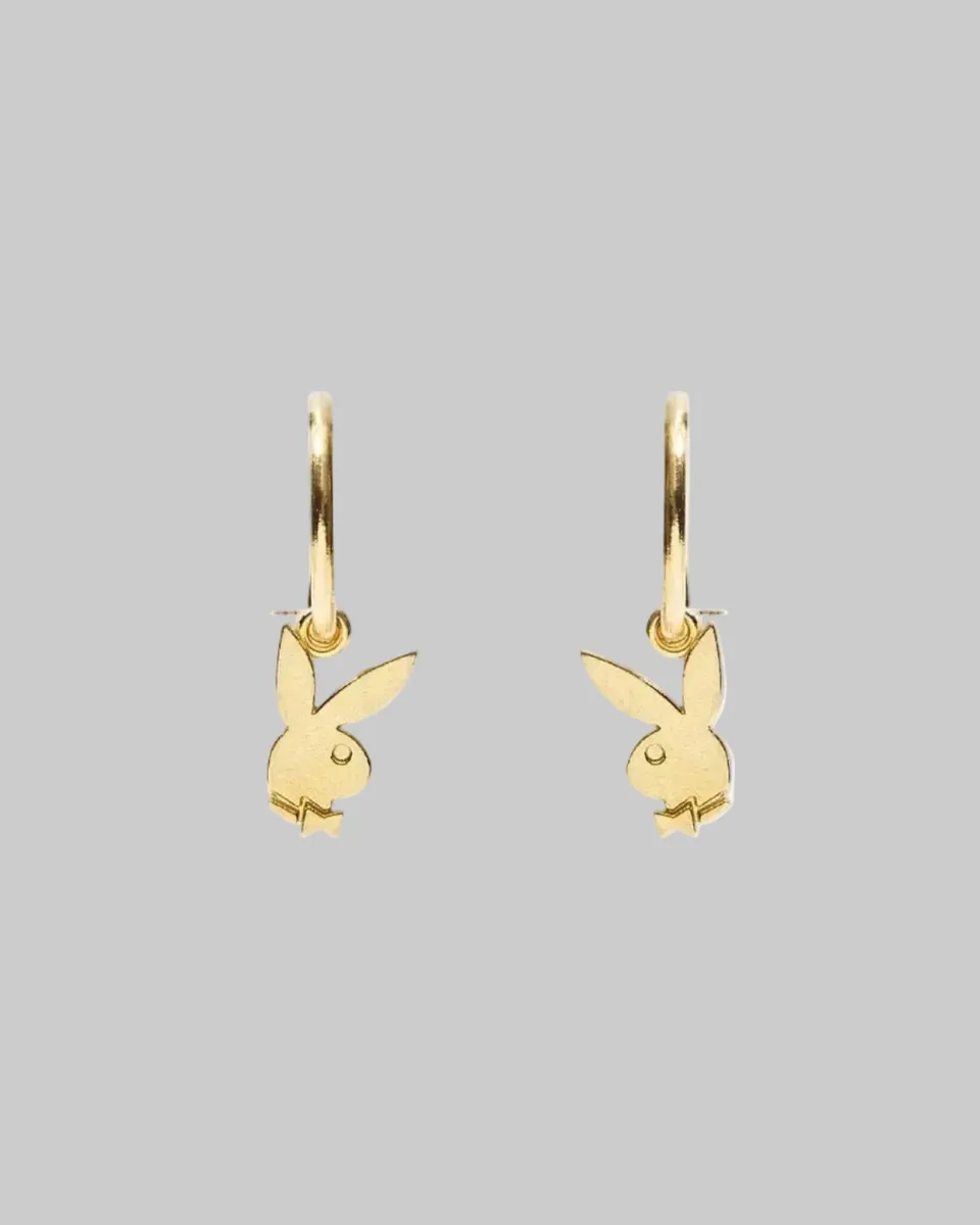 Playboy Bunny Huggie Hoops Orecchini Oro 0.5" Kissing Rabbit
