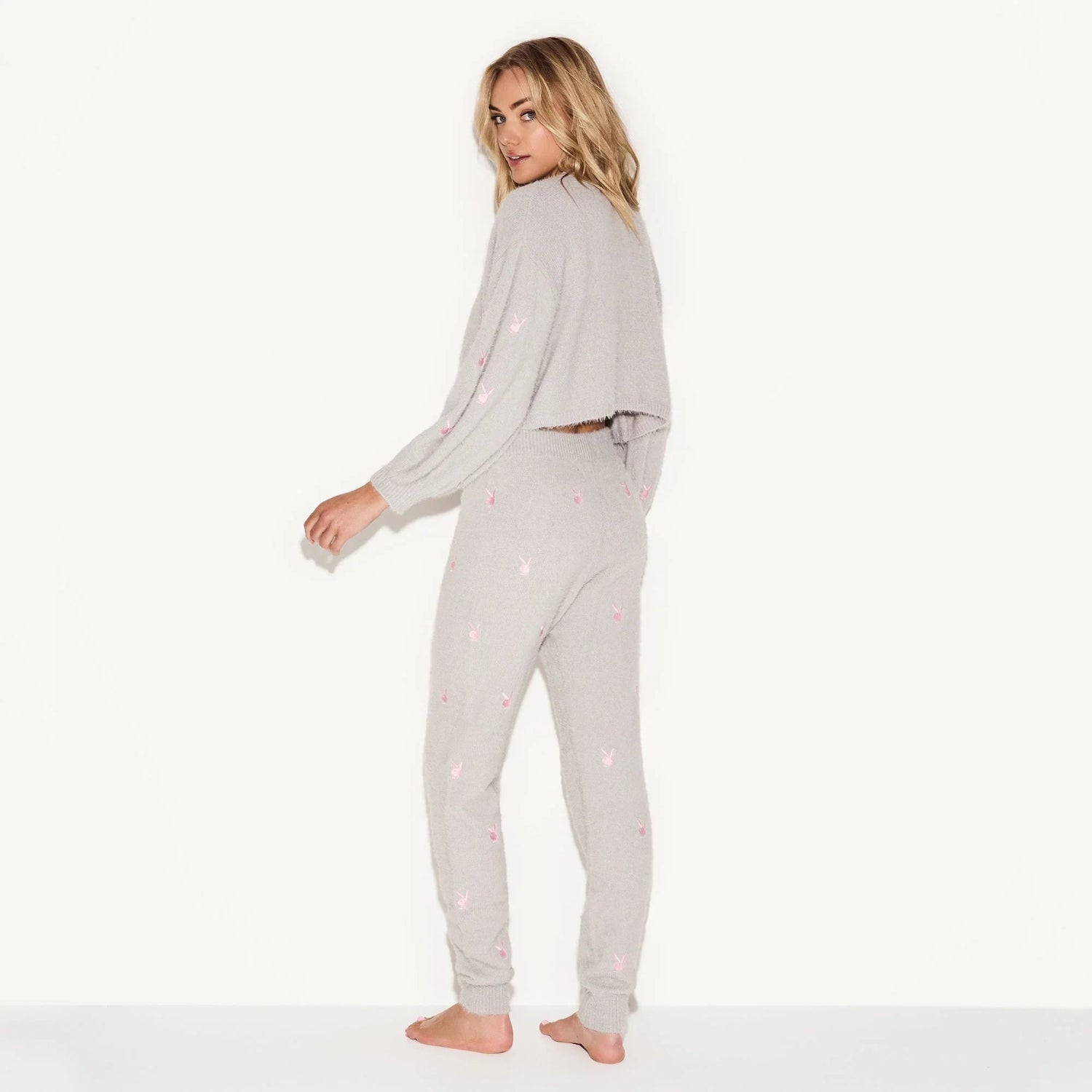 Playboy Fluffy Knit leggings grigi felpati