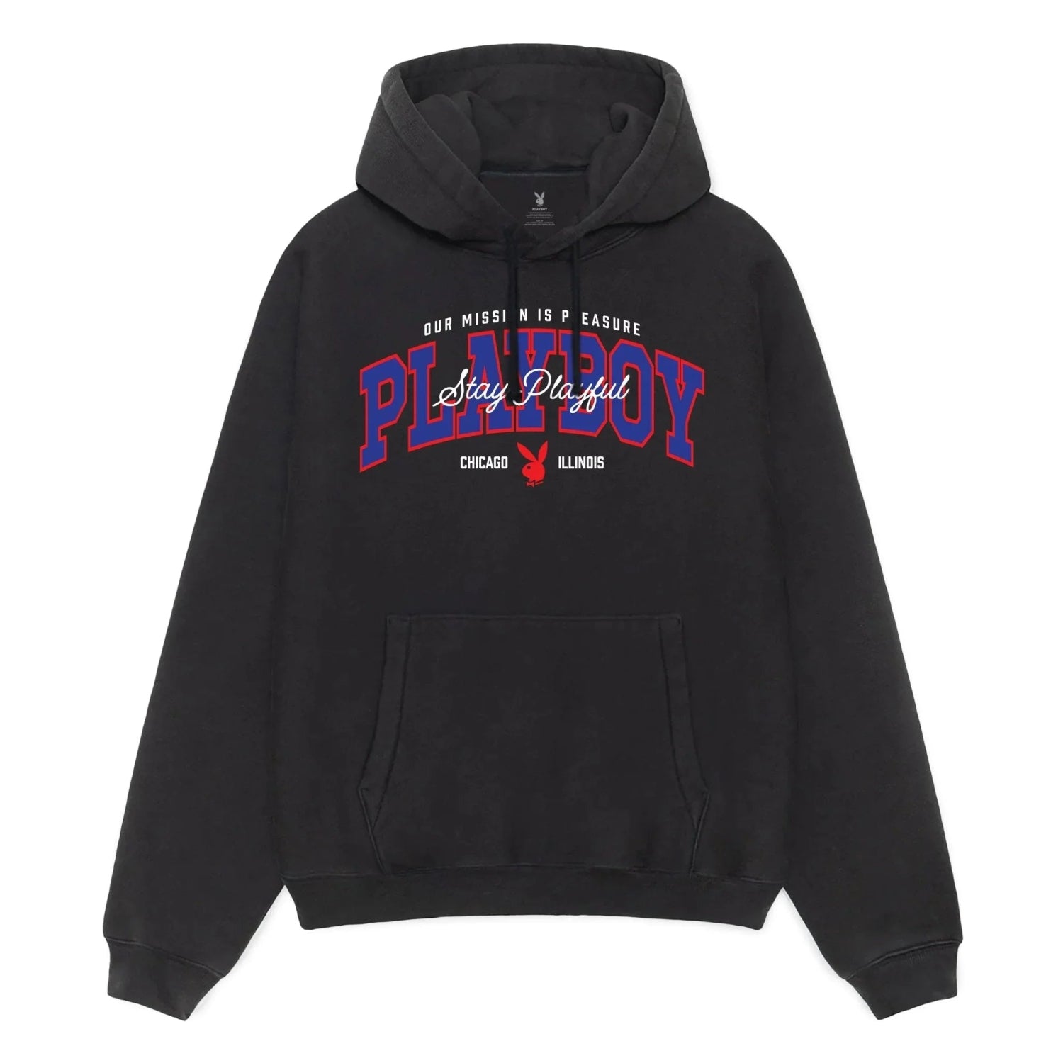 Playboy Letterman Felpa con Cappuccio Nera Varsity