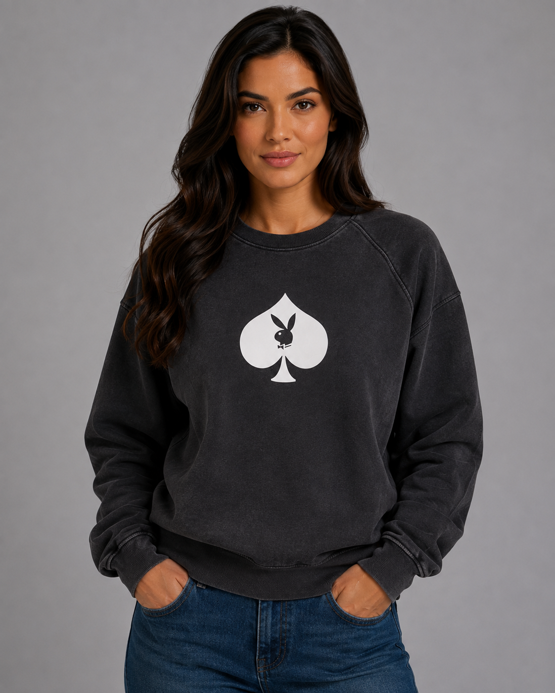 Playboy Spade felpa nera vintage unisex boxy