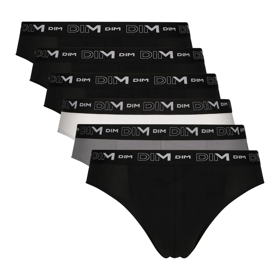 DIM Slip Uomo Cotone Elasticizzato 6 Pezzi Nero Grigio