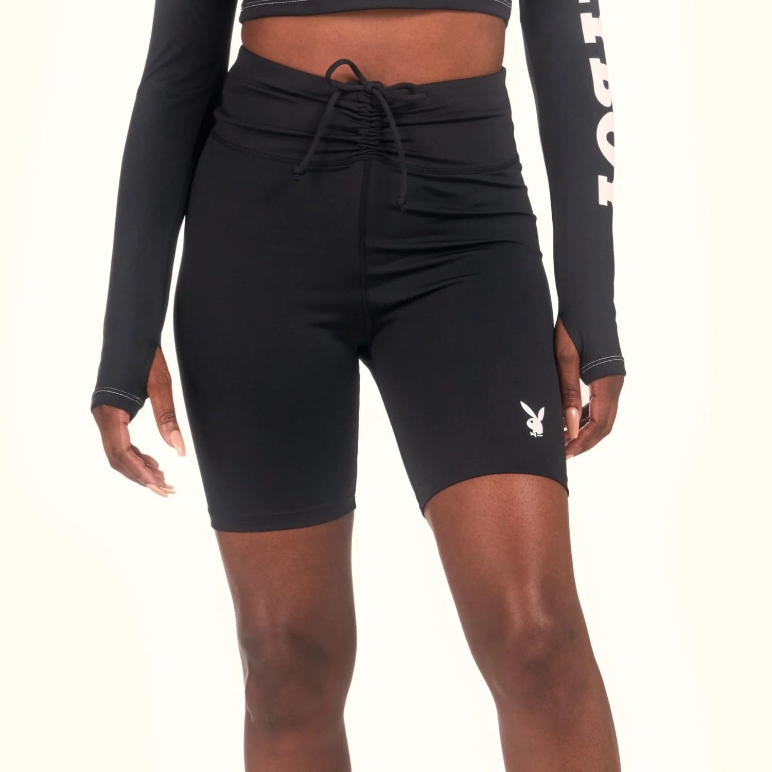Playboy Active Tie Ruched shorts biker neri poliestere