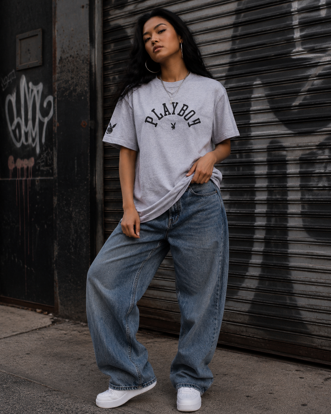 Playboy Upside Down Tee T-shirt Grigia logo rovesciato