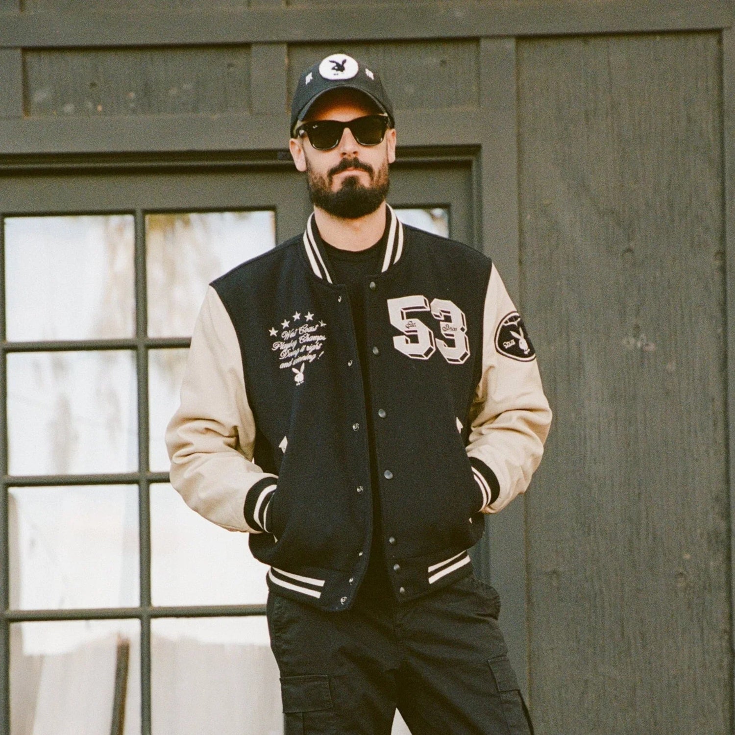Playboy 53 Premium Varsity giacca nera ecru