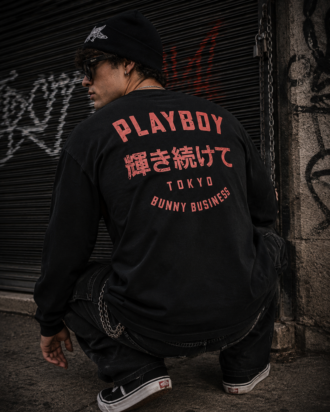 Playboy Tokyo maglia manica lunga nera cotone unisex