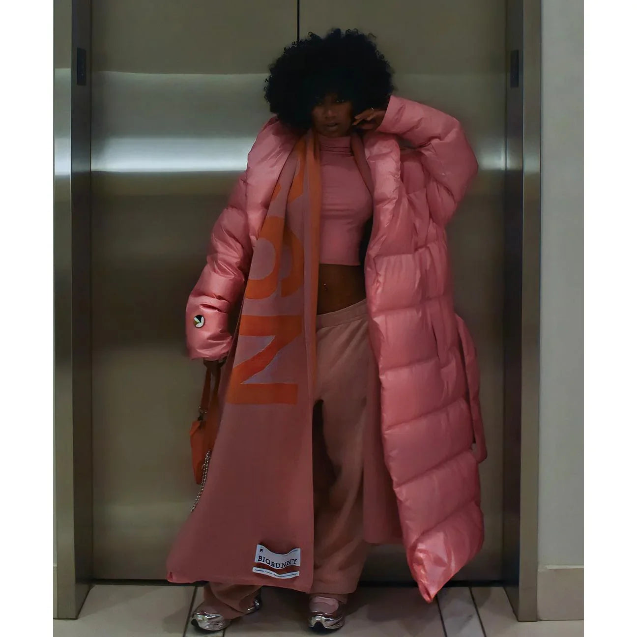 Playboy Belted Long Puffer giacca lunga nera calda