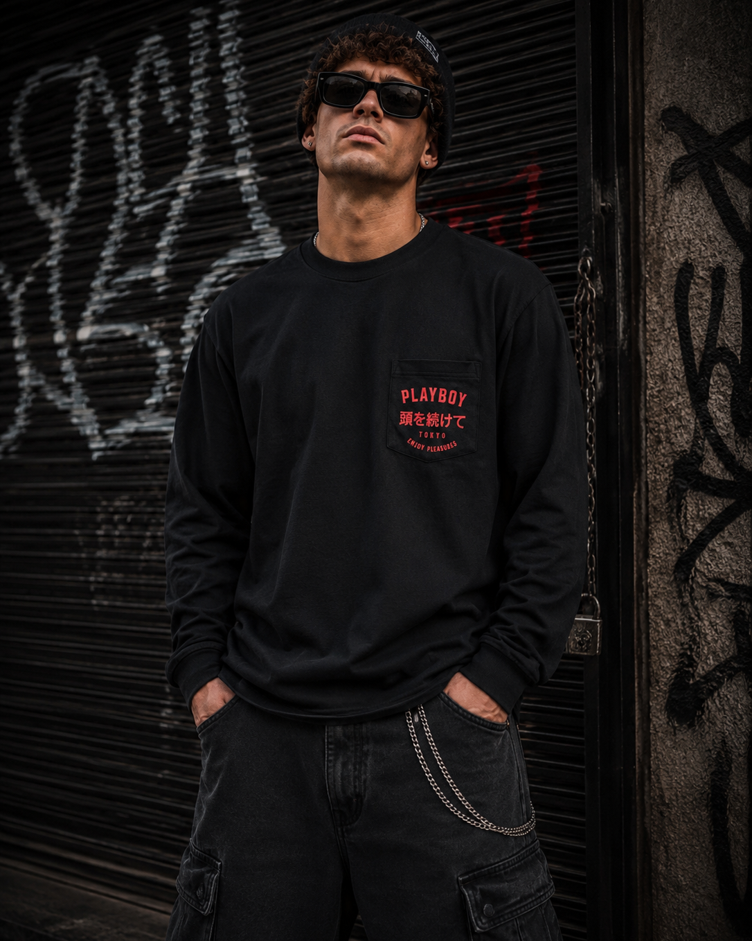 Playboy Tokyo maglia manica lunga nera cotone unisex