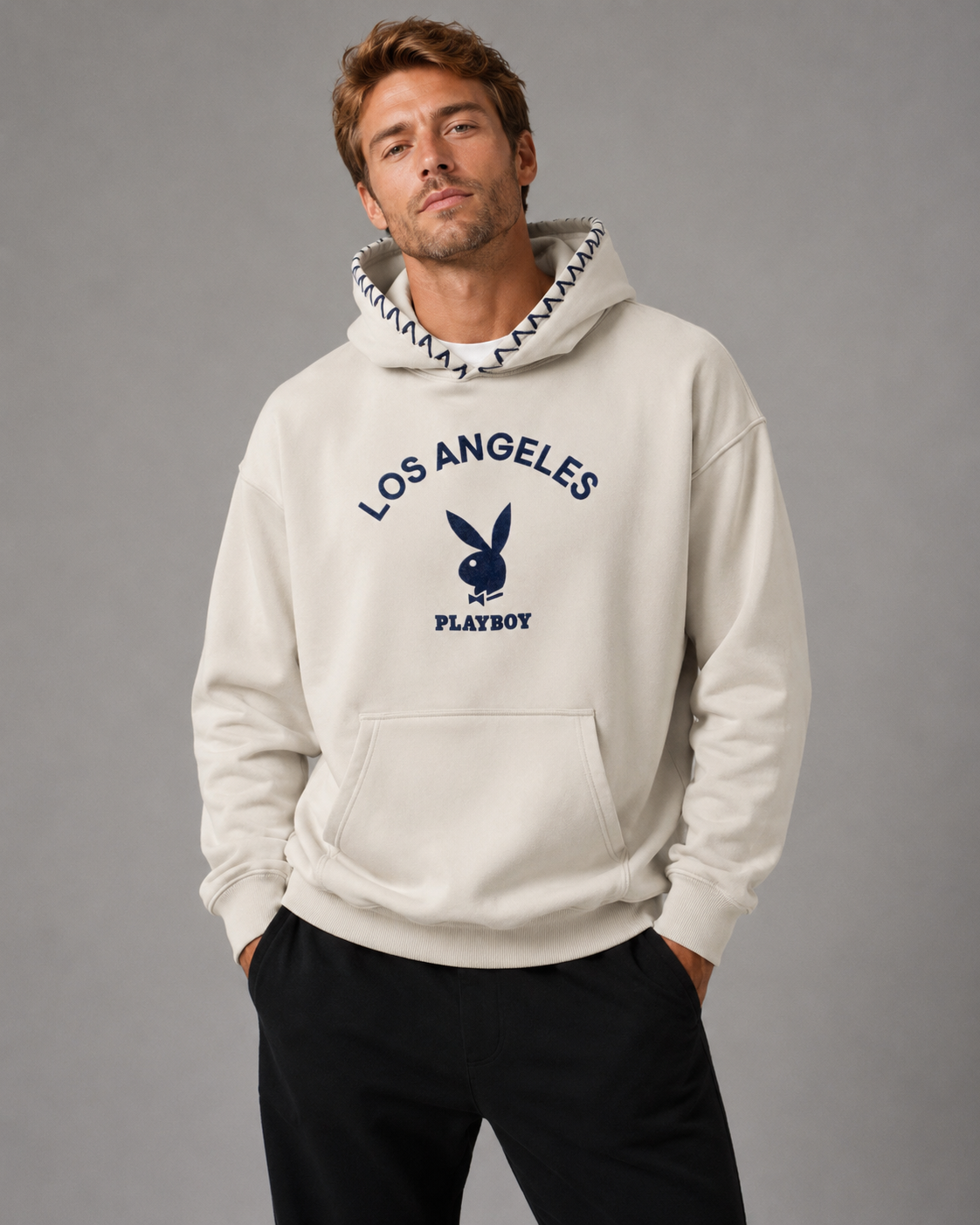 Playboy LA Hoodie felpa nera cappuccio cotone L