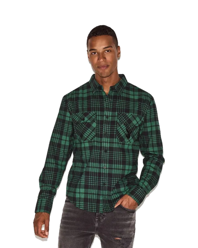 Playboy Flannel camicia uomo verde quadri taglia XS